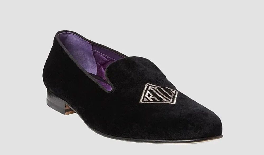 Ralph Lauren Purple Label Alonzo Men's Size 11.5 D Velvet Loafers Black Slippers